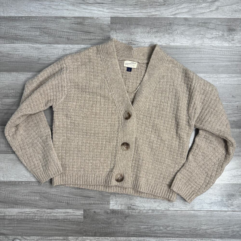 Beige Chunky Knit Cardigan Oversized Buttons Cozy Neutral Size Small - Picture 5 of 5